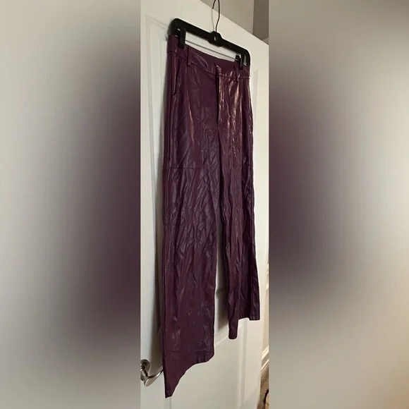 Cider Faux Leather plum merlot wine Purple Straight Leg Pants M hippie rock boho - Picture 6 of 10